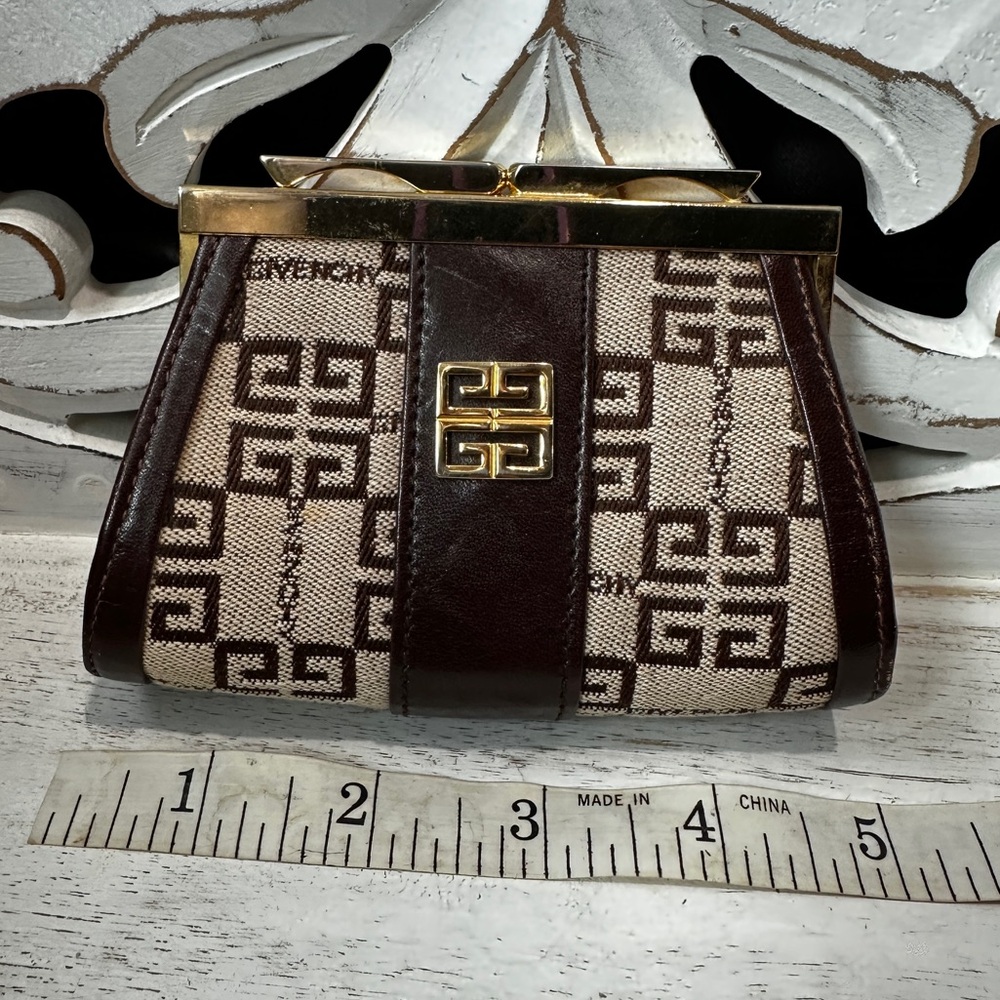 Givenchy Vintage Brown Monogram Coin Purse Pouch Brown Canvas & Leather Gold - Picture 5 of 5